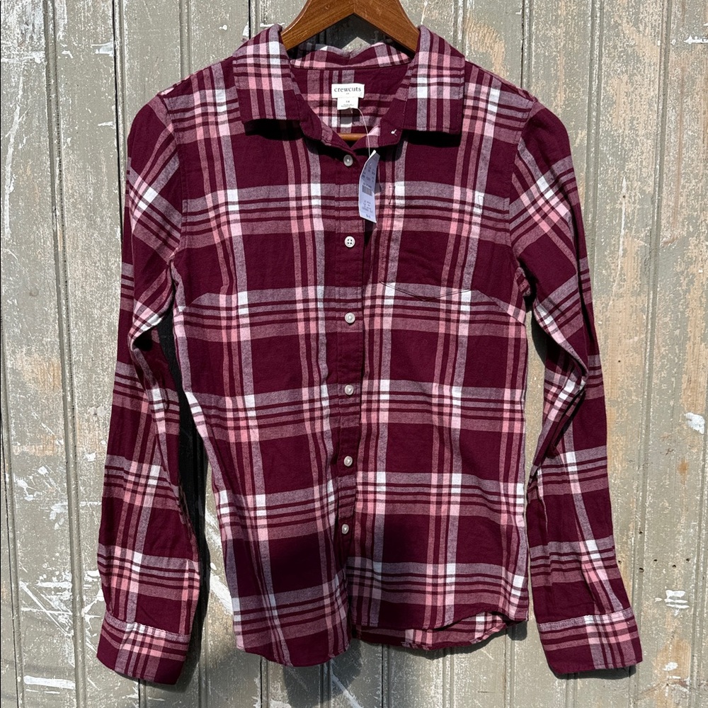 J.crew Crewcuts Burgundy and Pink Plaid Button Down Shirt
